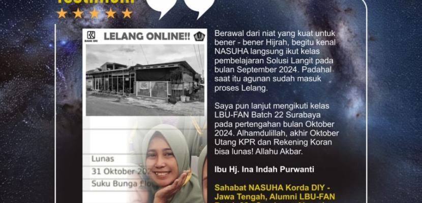 1 bulan setelah LBU, utang lunas dan agunan batal dilelang